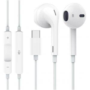 USB-C Wired Earphones with Mic & Remote – Hi-Fi Sound & Noise Isolation Earbuds Compatible with iPhone 17/16/15 Series, iPad, Samsung Galaxy S23/S22/S21/S20/Ultra, Note 10/20 & All Type-C Devices.